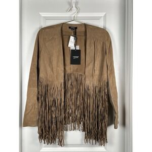 Lamarque Camel Suede Leather Fringe Jacket Western Boho Festival Size 4 NWT